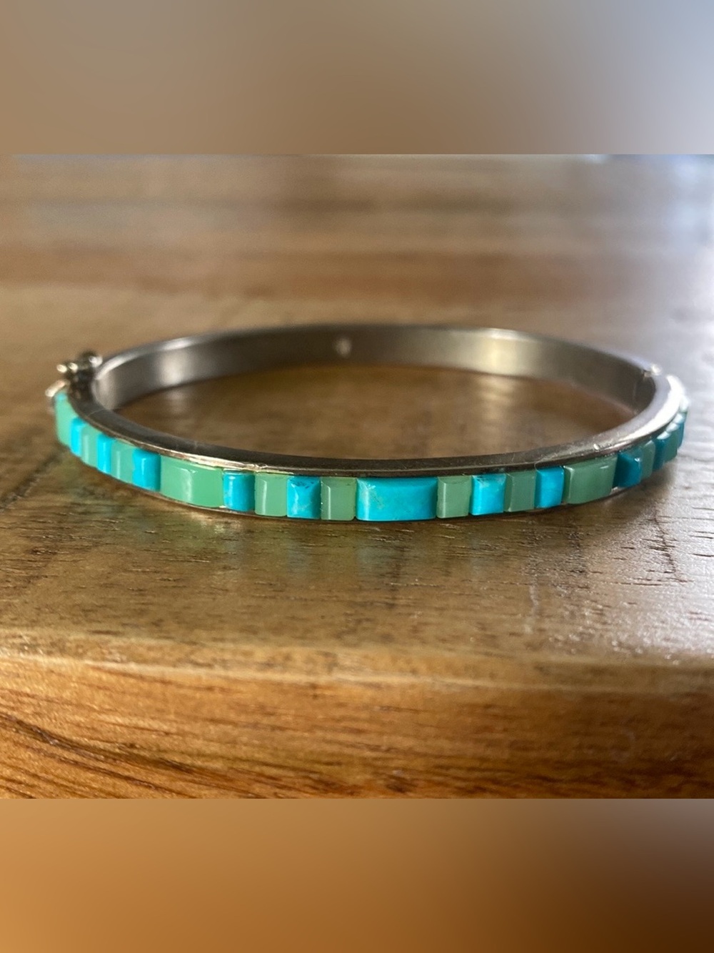 Jay King DTR Sterling Silver Turquoise Channel Inlay Hinged Bangle Bracelet